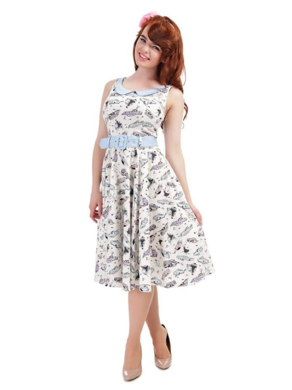 Collectif Kitty Swing Dress Retro 50s Cars Print S UK 10